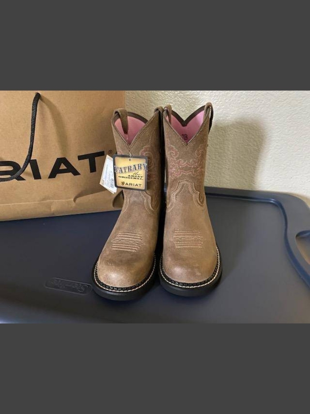 Ariat Brown Western Pull-On Boots - Pink Lining